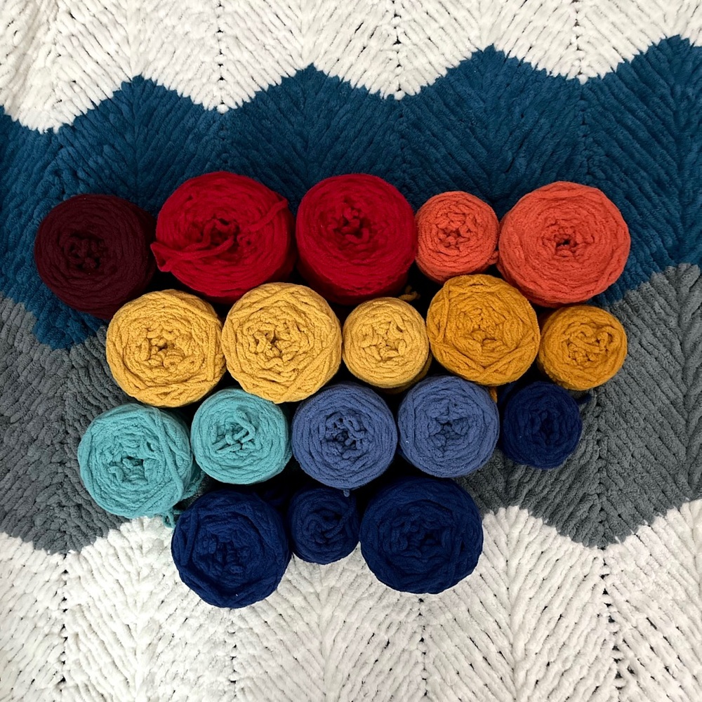 Bundle of Bernat Blanket yarn, 8 colors for crochet, knitting